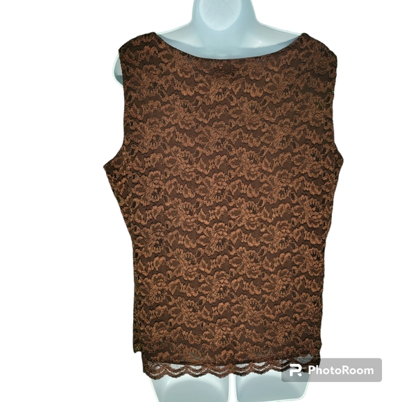 Final Price Drop - EUC Coldwater Creek Brown Lace Sleeveless Top Size L - Picture 2 of 6